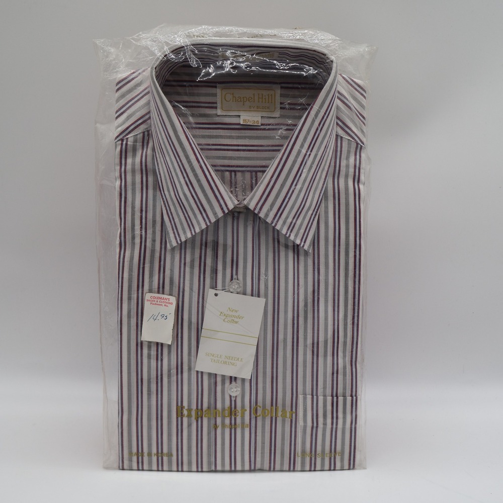 Chapel Hill by Block Dress Shirt Mens 15.5 34 Vintage Striped Expander Collar